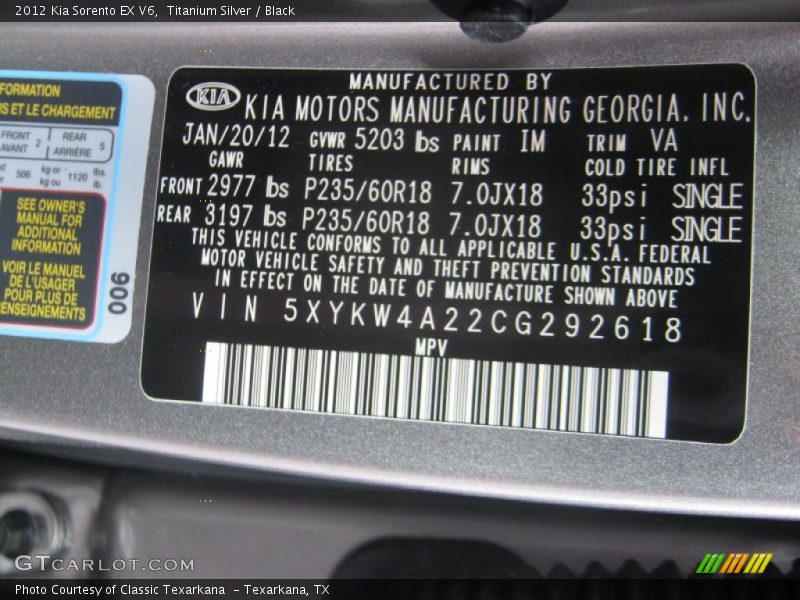 2012 Sorento EX V6 Titanium Silver Color Code IM