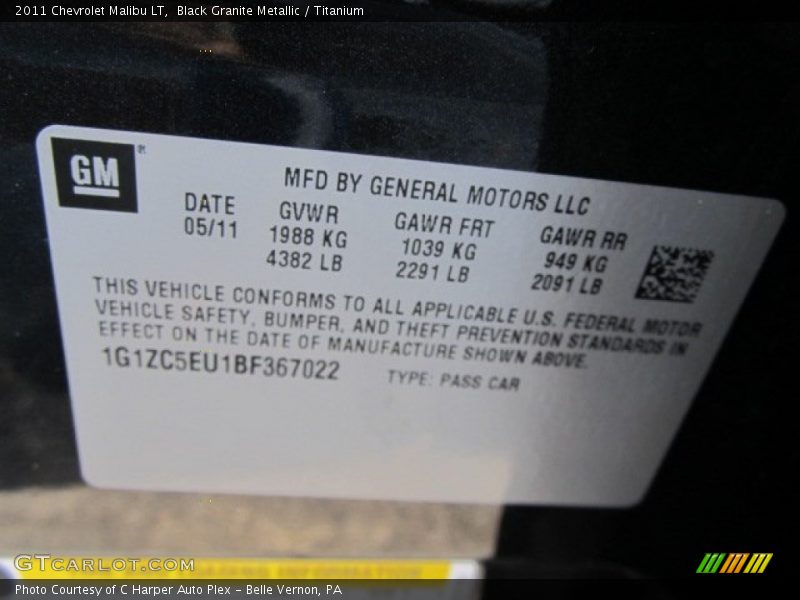 Black Granite Metallic / Titanium 2011 Chevrolet Malibu LT