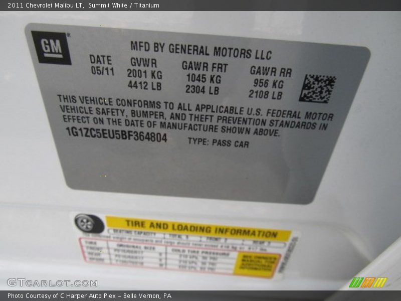 Summit White / Titanium 2011 Chevrolet Malibu LT