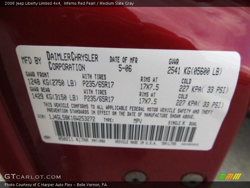 Inferno Red Pearl / Medium Slate Gray 2006 Jeep Liberty Limited 4x4