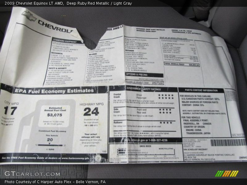 Deep Ruby Red Metallic / Light Gray 2009 Chevrolet Equinox LT AWD
