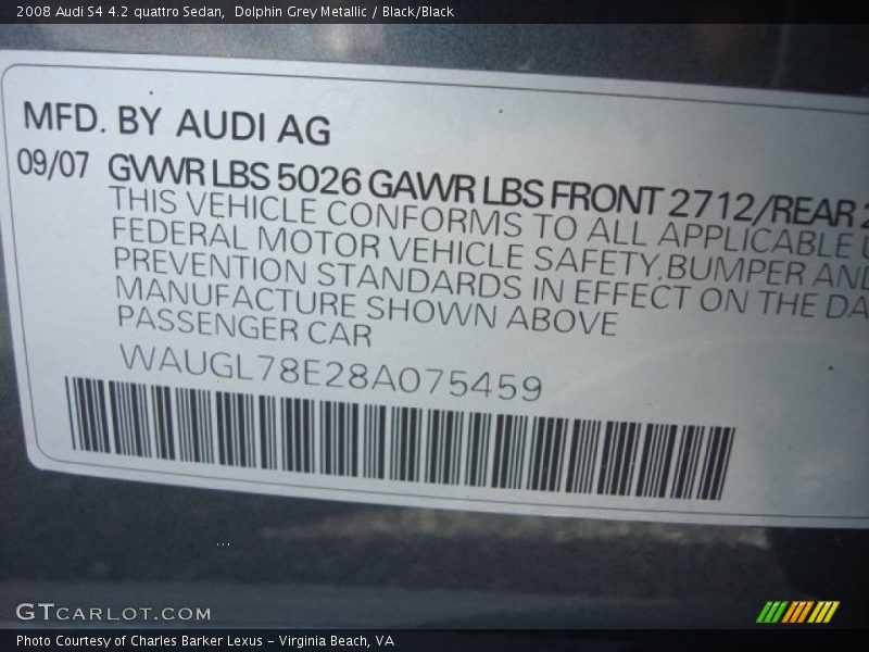 Dolphin Grey Metallic / Black/Black 2008 Audi S4 4.2 quattro Sedan