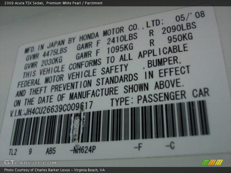 Premium White Pearl / Parchment 2009 Acura TSX Sedan
