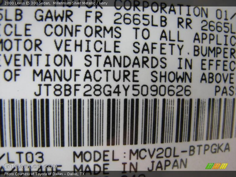Millennium Silver Metallic / Ivory 2000 Lexus ES 300 Sedan