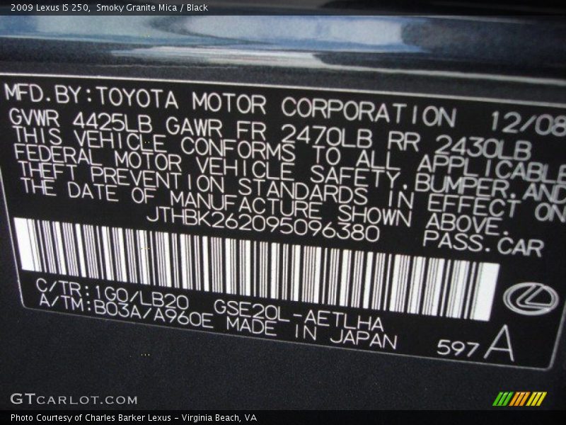 Smoky Granite Mica / Black 2009 Lexus IS 250