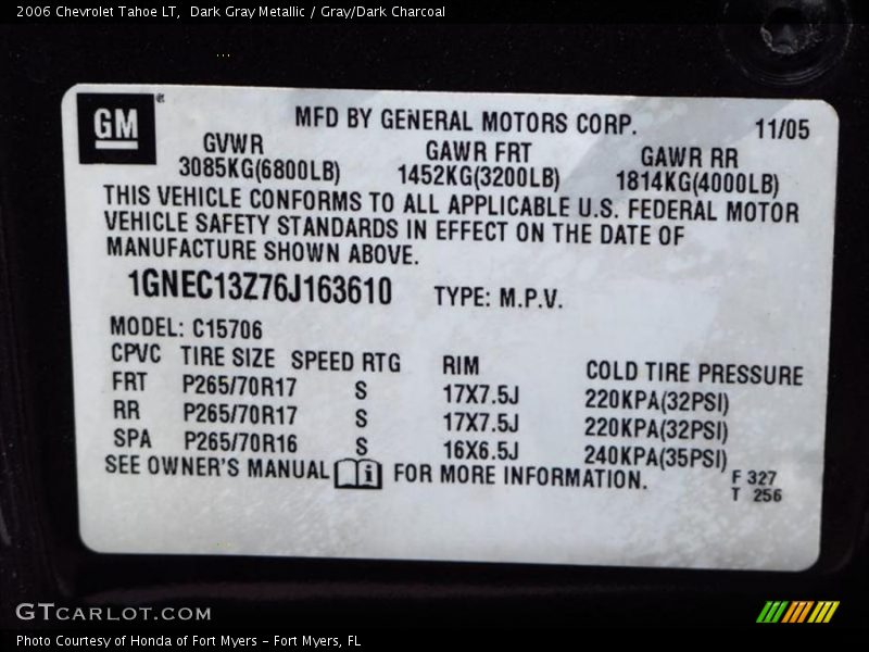Dark Gray Metallic / Gray/Dark Charcoal 2006 Chevrolet Tahoe LT