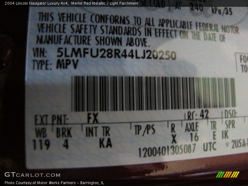 2004 Navigator Luxury 4x4 Merlot Red Metallic Color Code FX