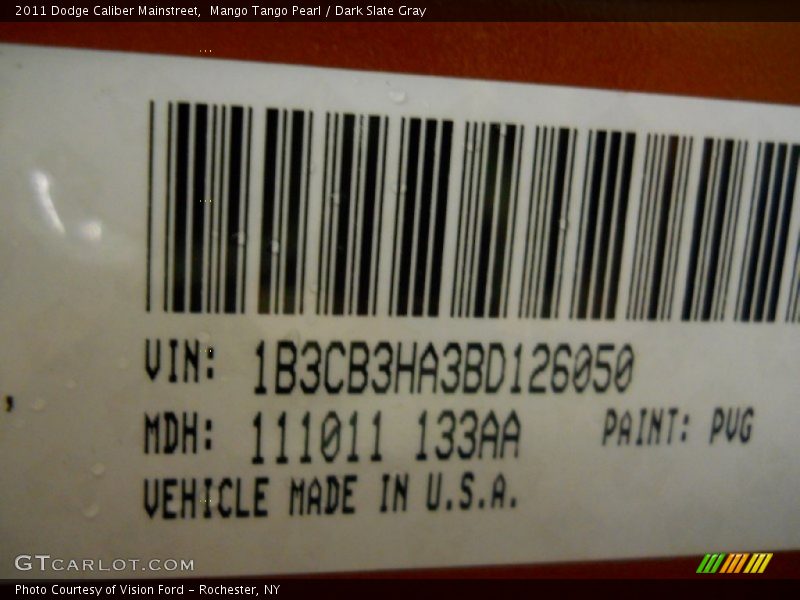 2011 Caliber Mainstreet Mango Tango Pearl Color Code PVG