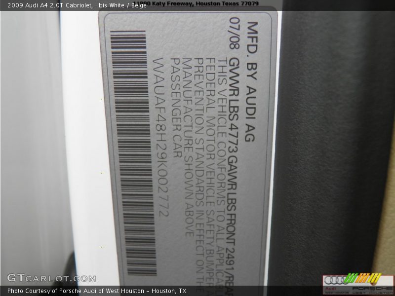 Ibis White / Beige 2009 Audi A4 2.0T Cabriolet