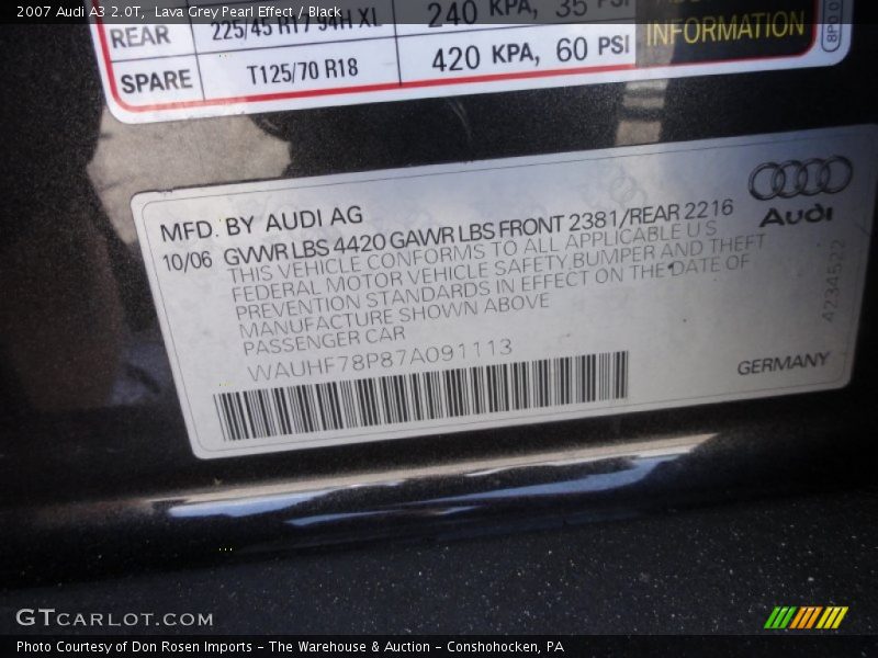 Lava Grey Pearl Effect / Black 2007 Audi A3 2.0T