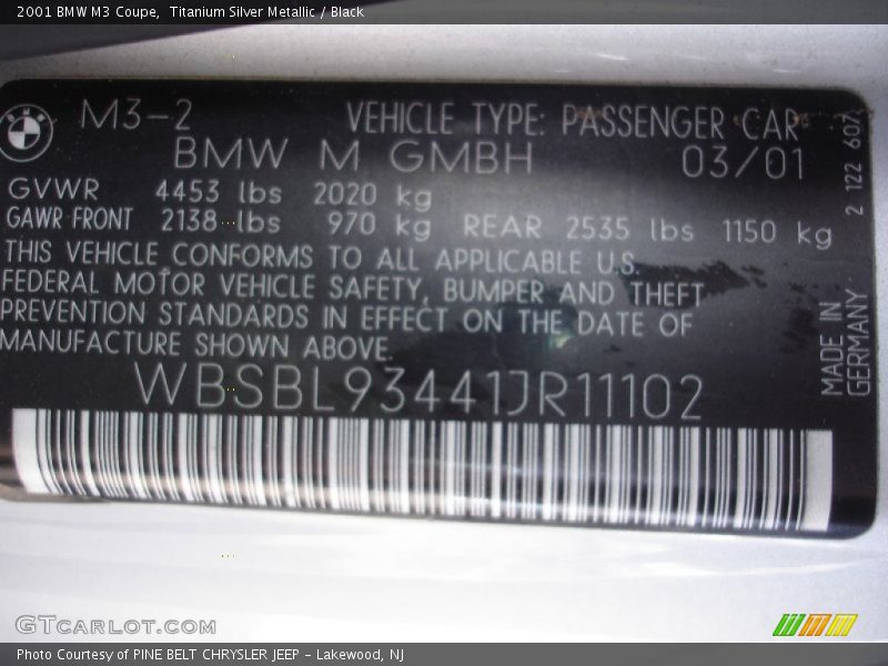 Titanium Silver Metallic / Black 2001 BMW M3 Coupe