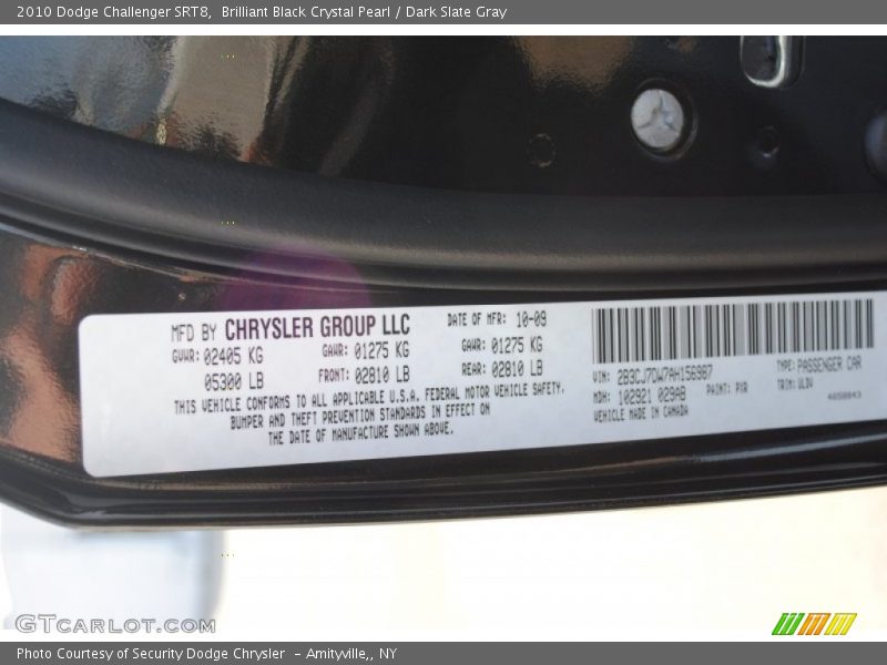 Brilliant Black Crystal Pearl / Dark Slate Gray 2010 Dodge Challenger SRT8