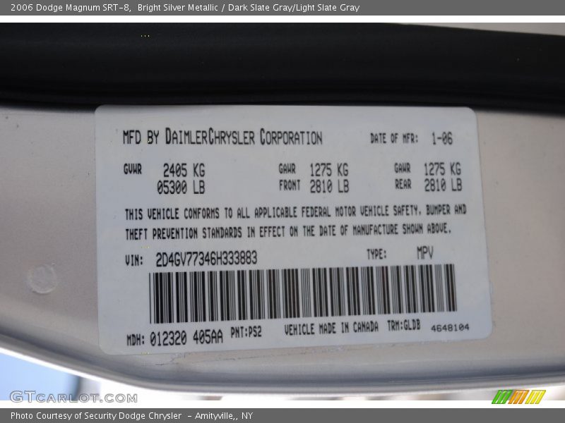 2006 Magnum SRT-8 Bright Silver Metallic Color Code PS2