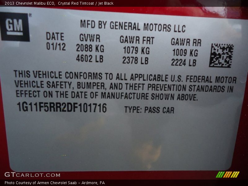 Crystal Red Tintcoat / Jet Black 2013 Chevrolet Malibu ECO