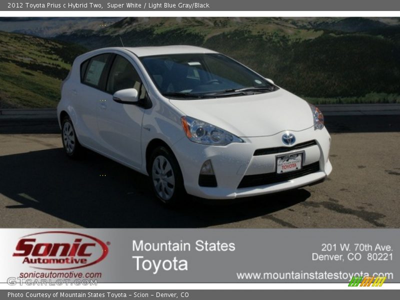 Super White / Light Blue Gray/Black 2012 Toyota Prius c Hybrid Two