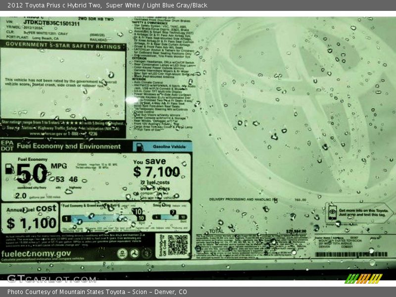 Super White / Light Blue Gray/Black 2012 Toyota Prius c Hybrid Two