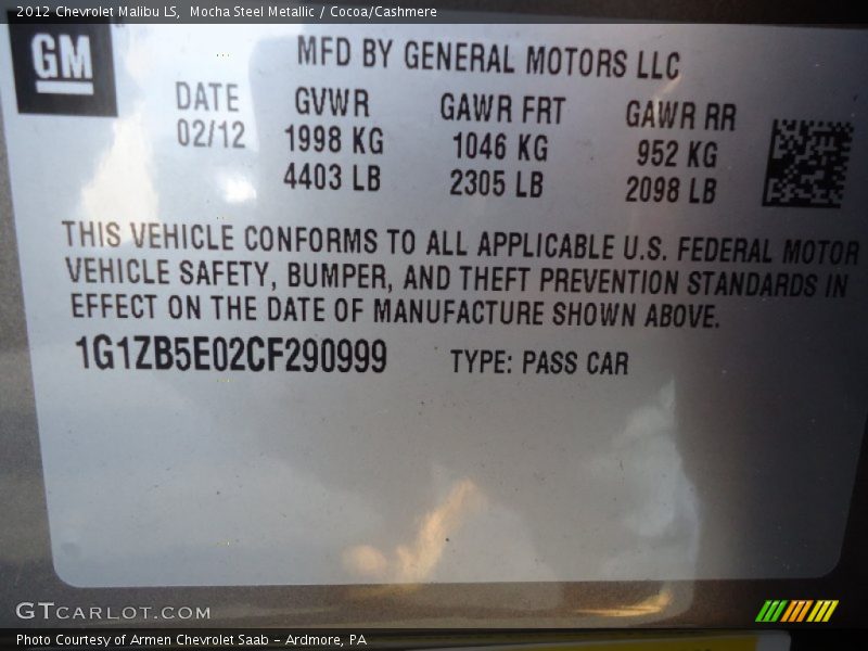 Mocha Steel Metallic / Cocoa/Cashmere 2012 Chevrolet Malibu LS