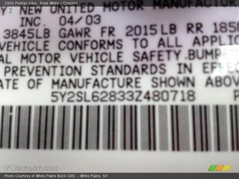 Frost White / Graphite 2003 Pontiac Vibe