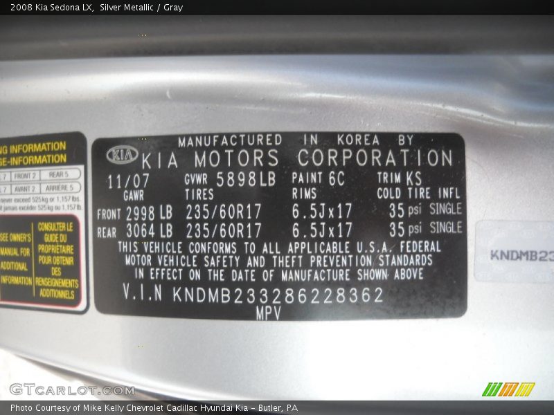 Silver Metallic / Gray 2008 Kia Sedona LX