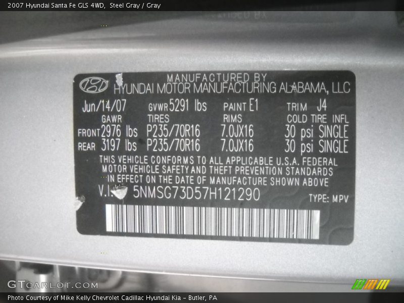 2007 Santa Fe GLS 4WD Steel Gray Color Code E1