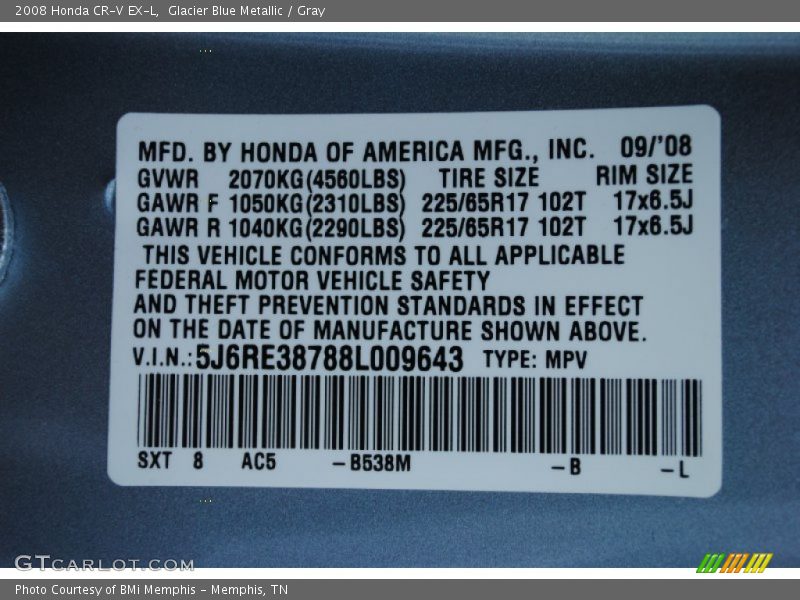 Glacier Blue Metallic / Gray 2008 Honda CR-V EX-L