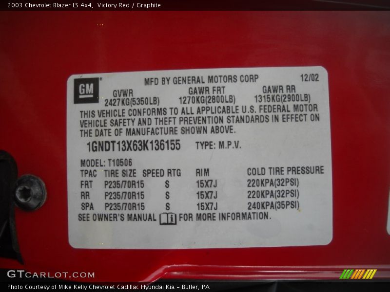 Victory Red / Graphite 2003 Chevrolet Blazer LS 4x4