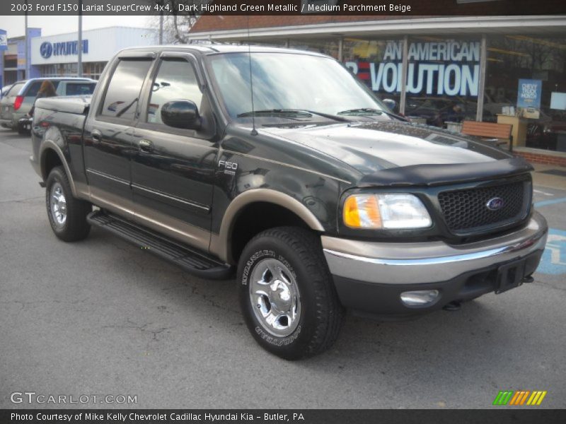 Dark Highland Green Metallic / Medium Parchment Beige 2003 Ford F150 Lariat SuperCrew 4x4