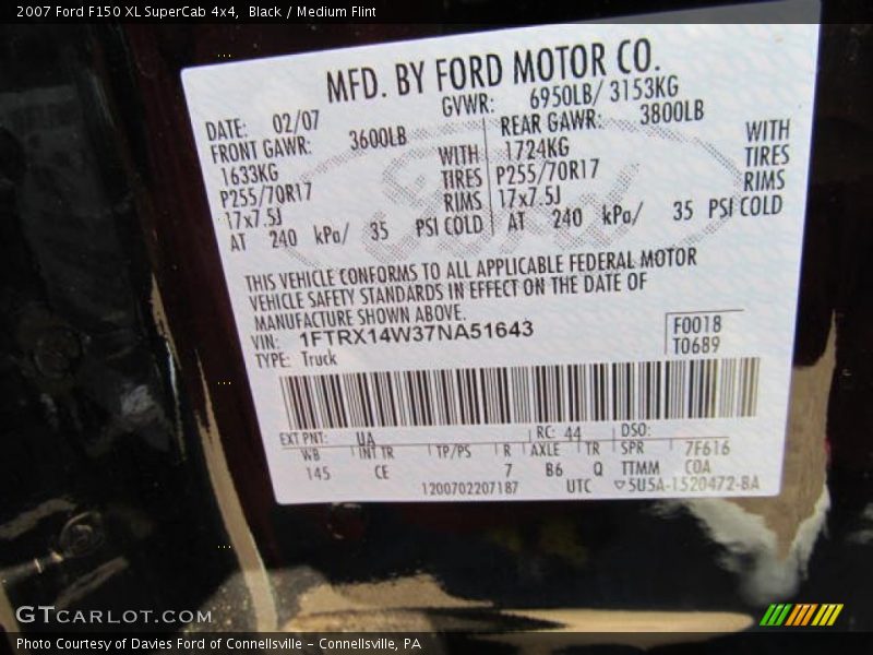 2007 F150 XL SuperCab 4x4 Black Color Code UA