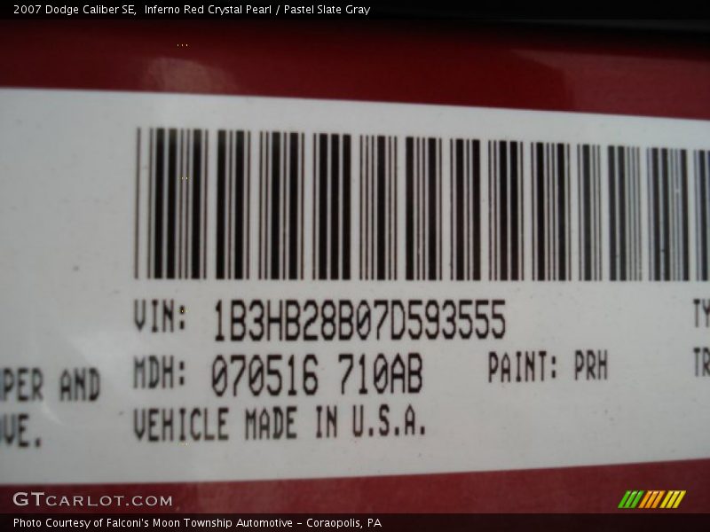 2007 Caliber SE Inferno Red Crystal Pearl Color Code PRH