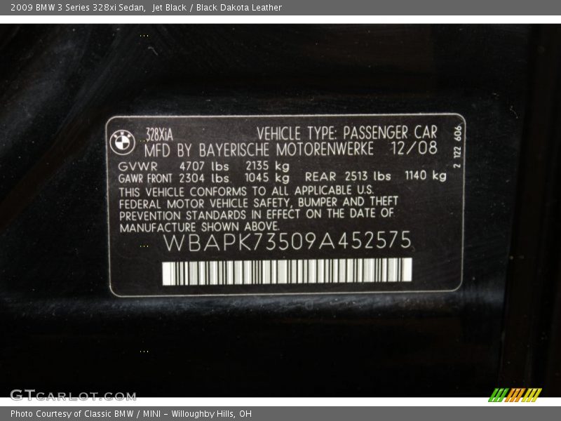 Jet Black / Black Dakota Leather 2009 BMW 3 Series 328xi Sedan