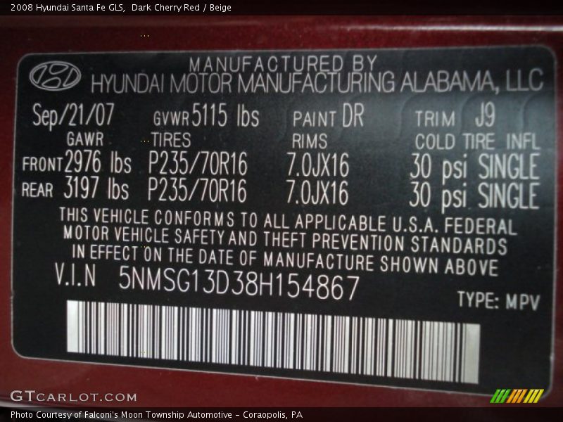 Dark Cherry Red / Beige 2008 Hyundai Santa Fe GLS