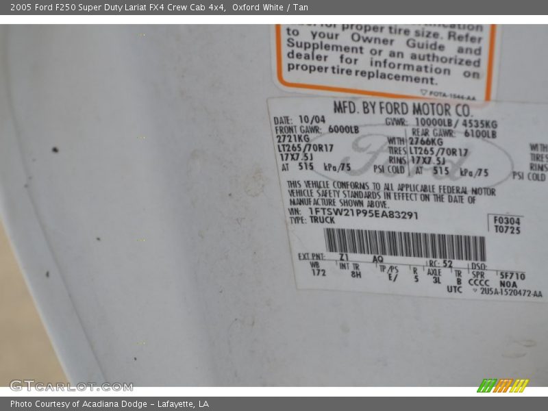 2005 F250 Super Duty Lariat FX4 Crew Cab 4x4 Oxford White Color Code Z1