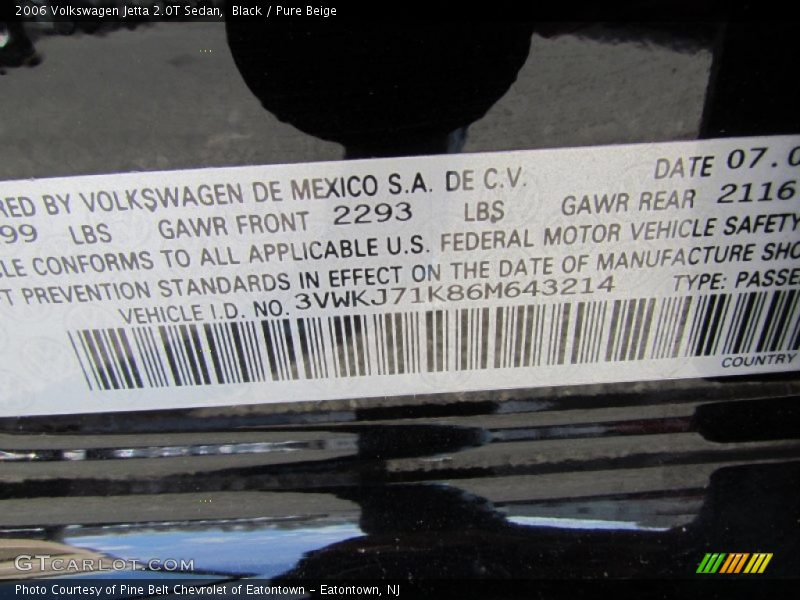 Black / Pure Beige 2006 Volkswagen Jetta 2.0T Sedan