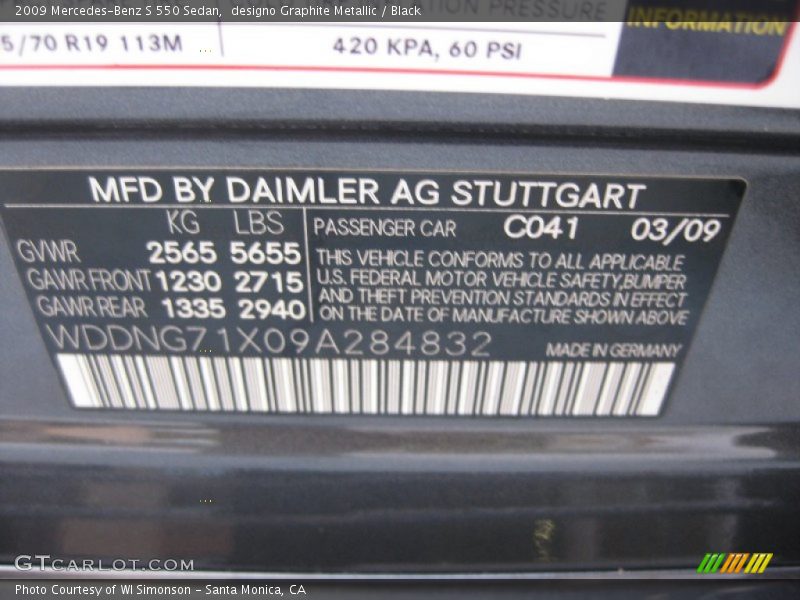 2009 S 550 Sedan designo Graphite Metallic Color Code 041