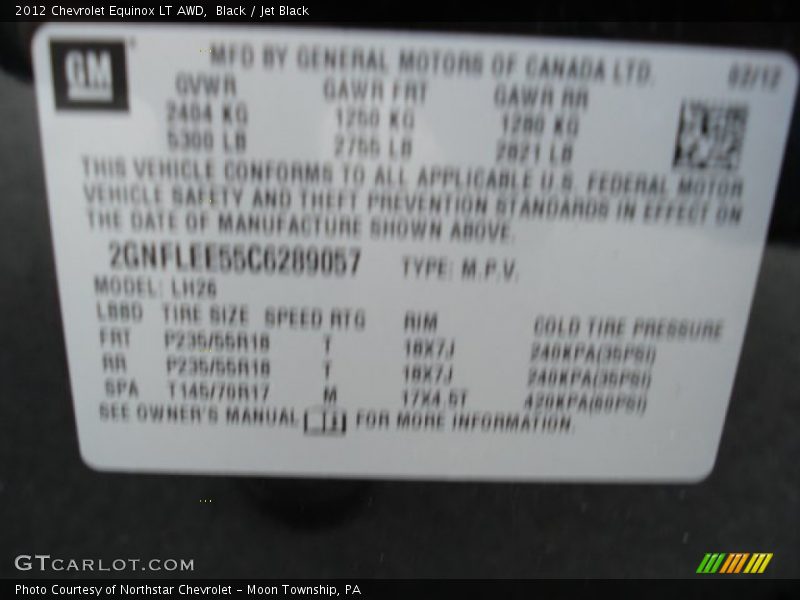 Black / Jet Black 2012 Chevrolet Equinox LT AWD