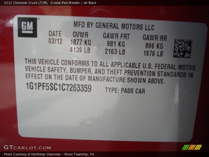 Crystal Red Metallic / Jet Black 2012 Chevrolet Cruze LT/RS