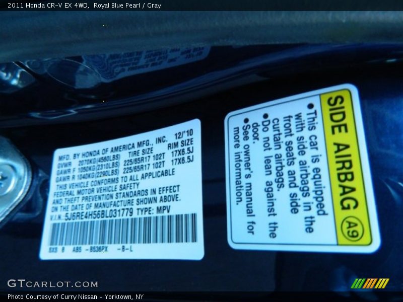 2011 CR-V EX 4WD Royal Blue Pearl Color Code B536PX