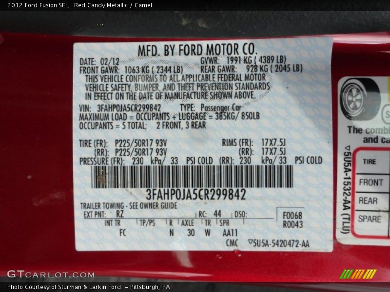 Red Candy Metallic / Camel 2012 Ford Fusion SEL
