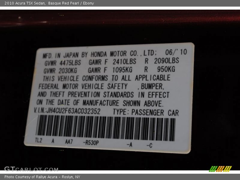 Basque Red Pearl / Ebony 2010 Acura TSX Sedan