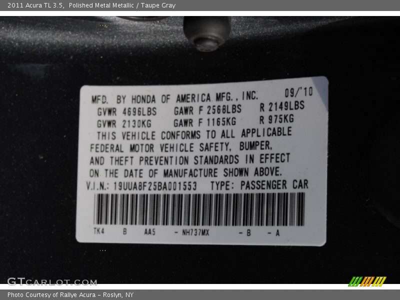 2011 TL 3.5 Polished Metal Metallic Color Code NH737MX