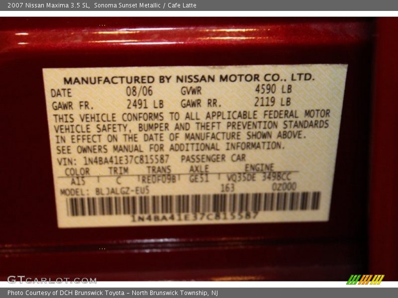 Sonoma Sunset Metallic / Cafe Latte 2007 Nissan Maxima 3.5 SL