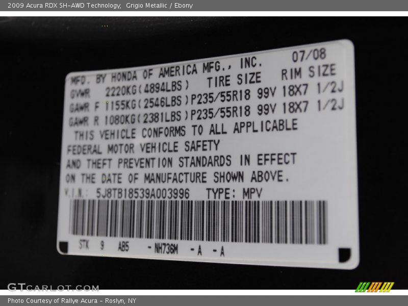 Grigio Metallic / Ebony 2009 Acura RDX SH-AWD Technology