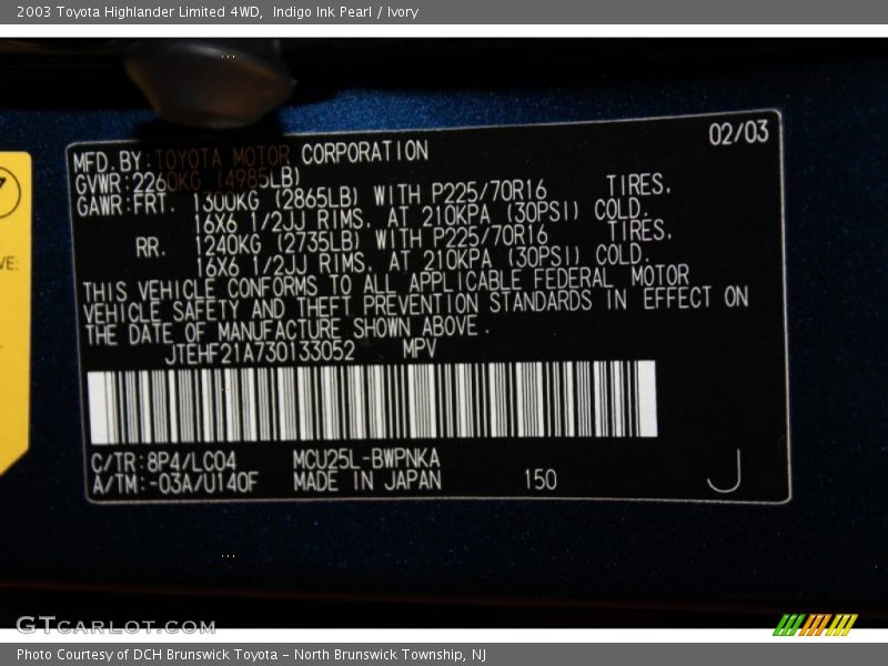 Indigo Ink Pearl / Ivory 2003 Toyota Highlander Limited 4WD