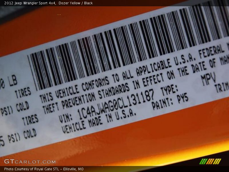 Dozer Yellow / Black 2012 Jeep Wrangler Sport 4x4