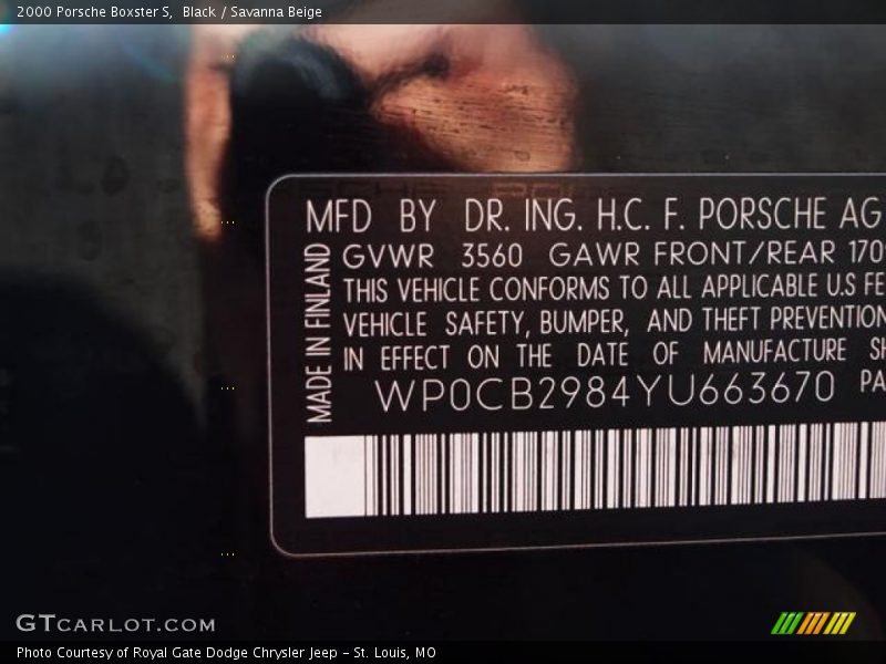 Black / Savanna Beige 2000 Porsche Boxster S