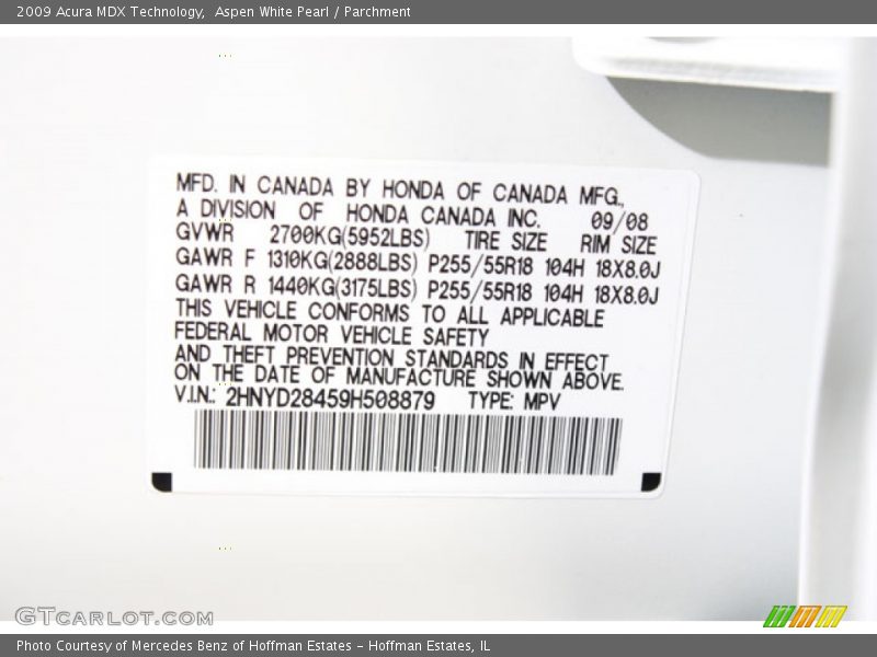 Aspen White Pearl / Parchment 2009 Acura MDX Technology