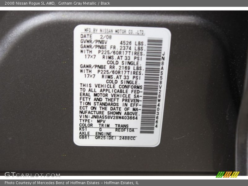 Gotham Gray Metallic / Black 2008 Nissan Rogue SL AWD