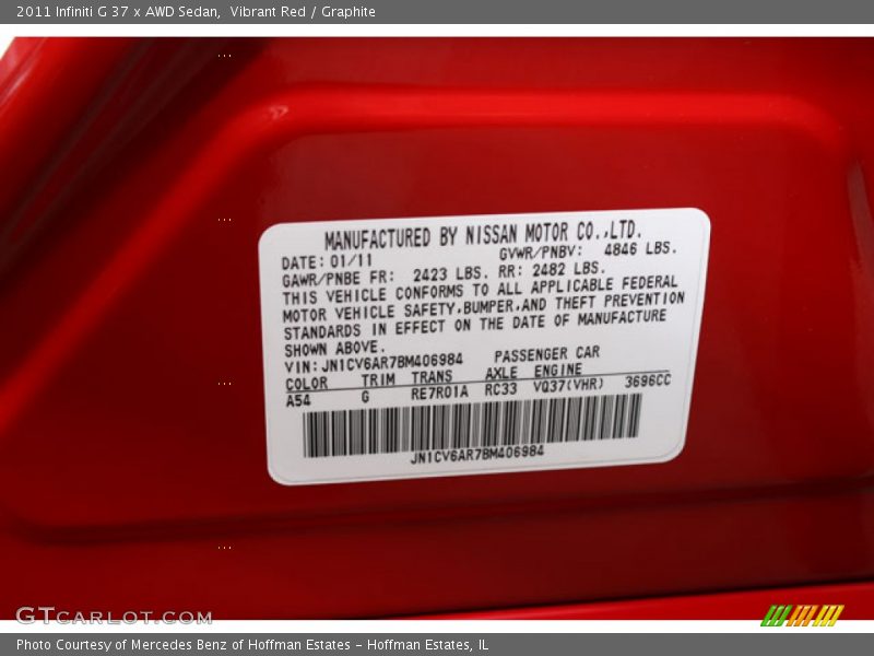 A54 - 2011 Infiniti G 37 x AWD Sedan