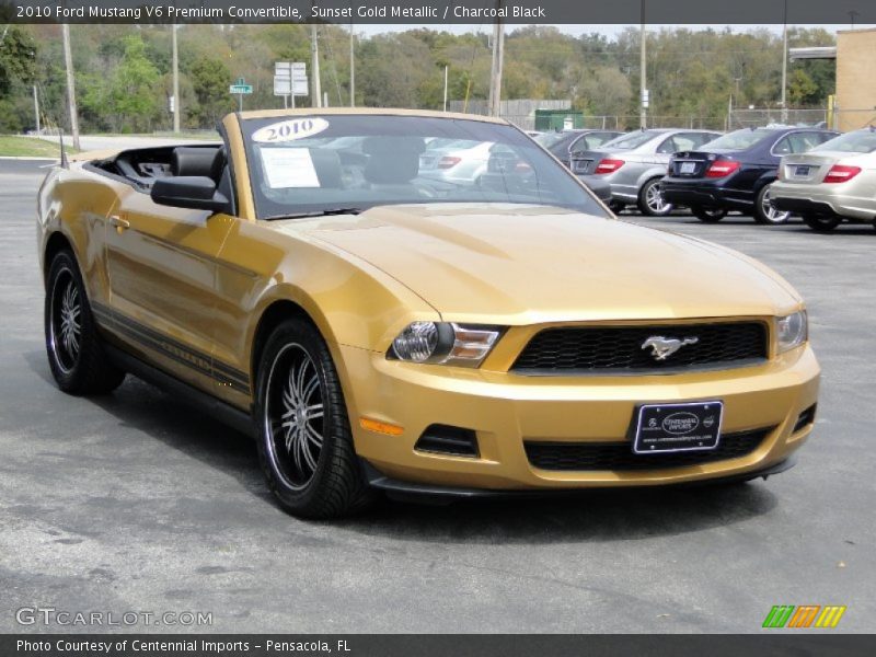 Sunset Gold Metallic / Charcoal Black 2010 Ford Mustang V6 Premium Convertible