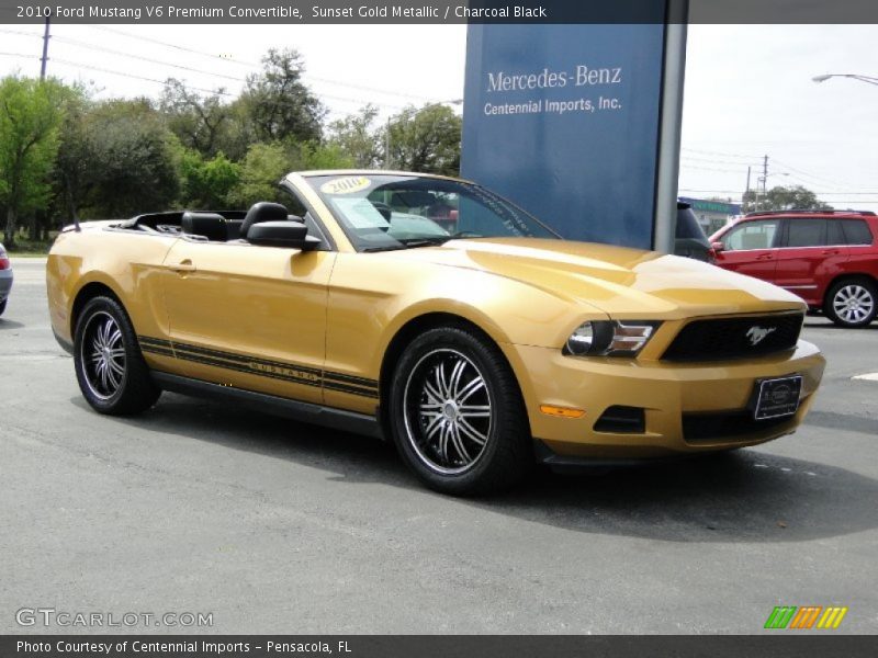 Sunset Gold Metallic / Charcoal Black 2010 Ford Mustang V6 Premium Convertible